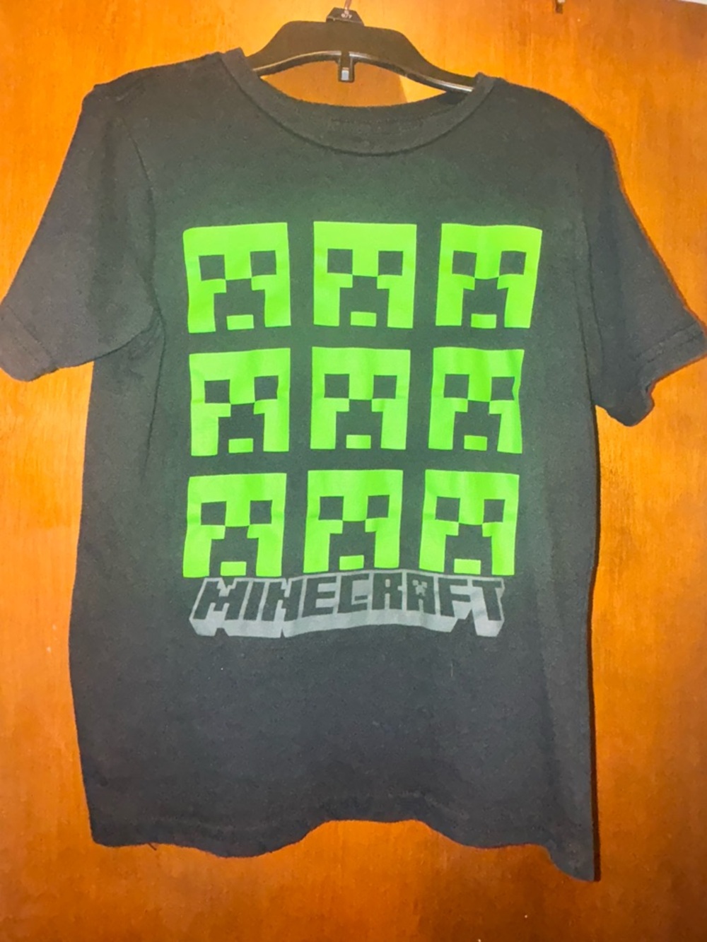 Minecraft Boys' Black Tee with Green Creeper Grid